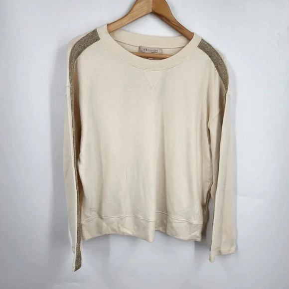 PHILOSOPHY Women's Lurex Stripe Knit Sweatshirt In Natural Sand Size L NWT - Picture 2 of 12
